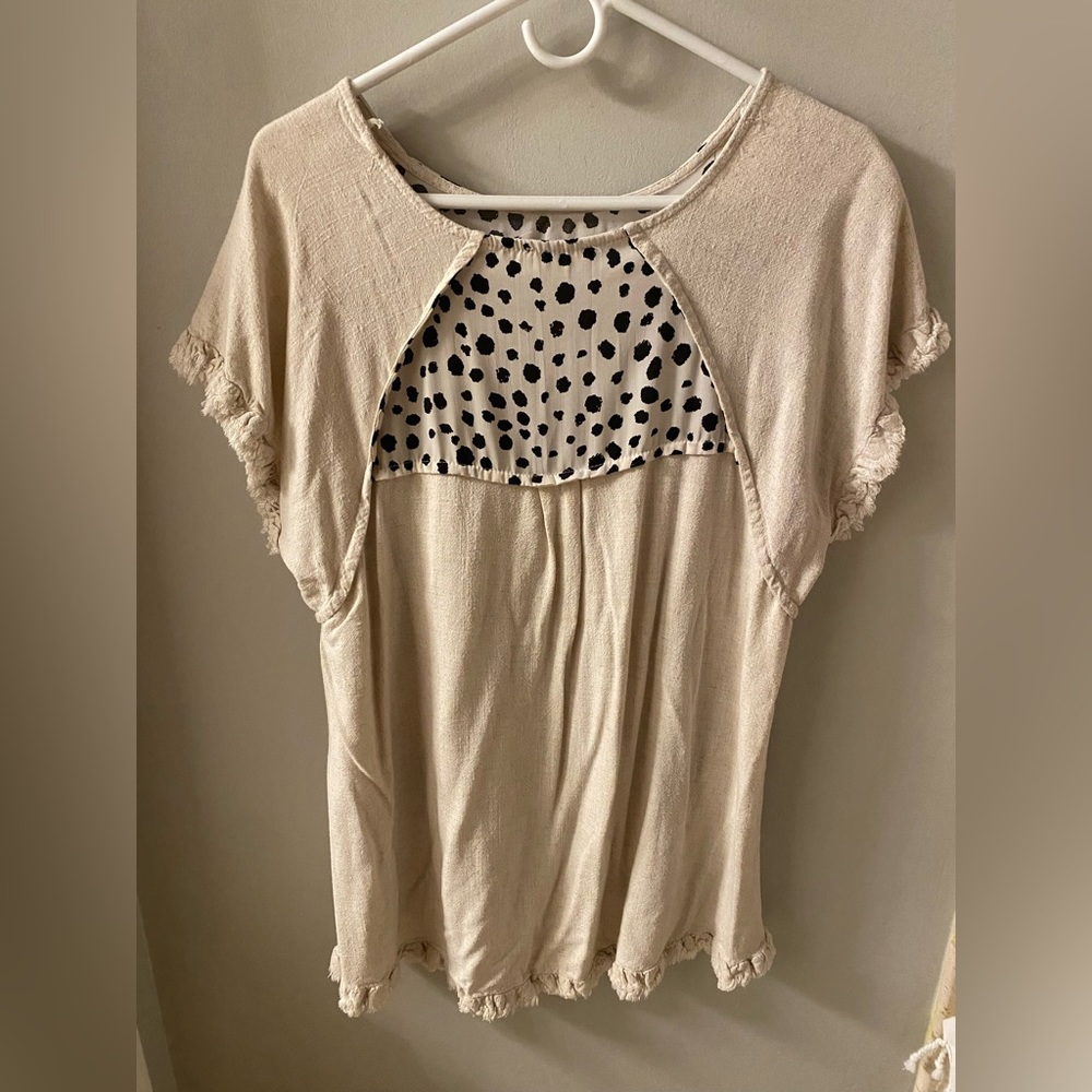 Umgee USA cream and polka dot shirt